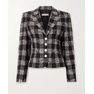 Alessandra Rich Checked Wool-Blend Bouclé Button Textured Plaid Fitted Blazer